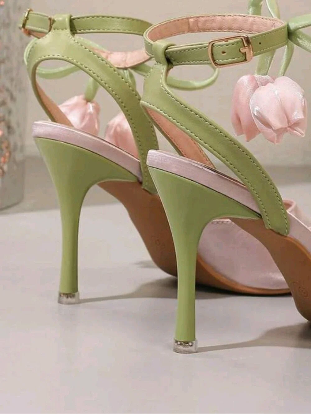 Women's 3D Flower Embellished Ankle Strap Stiletto Sandals, Open Toe Satin High